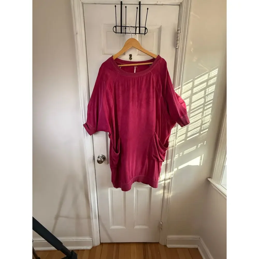 Free People Gloaming Oversized Velvet Sweatshirt Dress Wine Small EUC